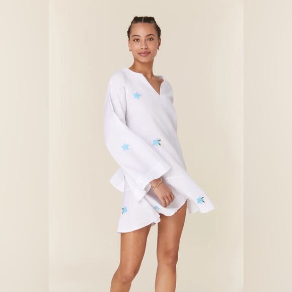 NWT Fanm Mon x Andie Swim Serik White Embroidered Mini Dress 100% Linen Size XL - Picture 1 of 10